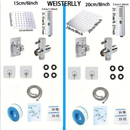 Shower Head Set,1 Set Including Rainfall Shower Head and Handheld Shower Head Set with Diverter, Shower Hose, Shower Bracket & Accessory, Mother'S Day Gift, Bathroom Shower Accessories, Bathroom Supplies