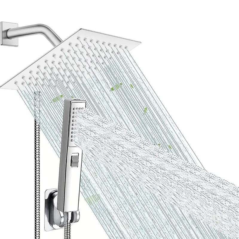 Shower Head Set,1 Set Including Rainfall Shower Head and Handheld Shower Head Set with Diverter, Shower Hose, Shower Bracket & Accessory, Mother'S Day Gift, Bathroom Shower Accessories, Bathroom Supplies